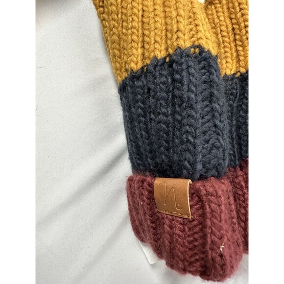 Simply Noelle Color Block Burgundy Navy  Knit Mittens Gloves Womens Winter - Picture 3 of 6